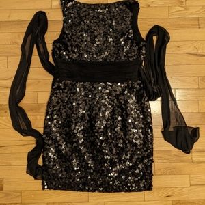 BCBGMaxAzria Short Black Sequined Dress (Size L)